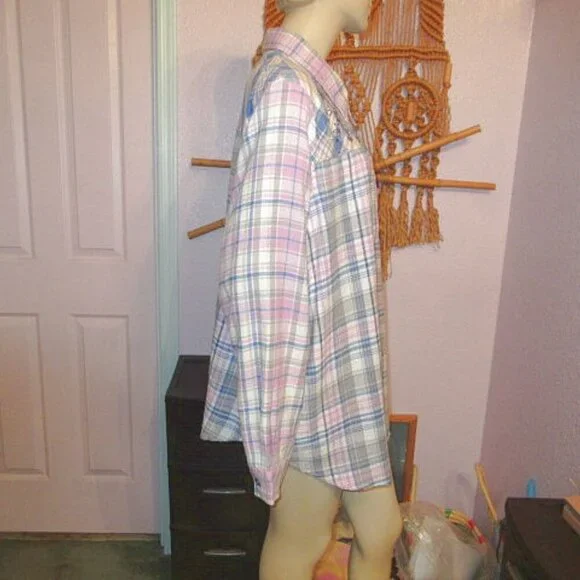 Blair Embroidered Flannel Shirt Size 2X Patchwork Button Up Countrycore Cottage - Picture 7 of 12